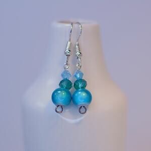 Blue and Green Iridescent Earrings; Handmade Sterling Silver